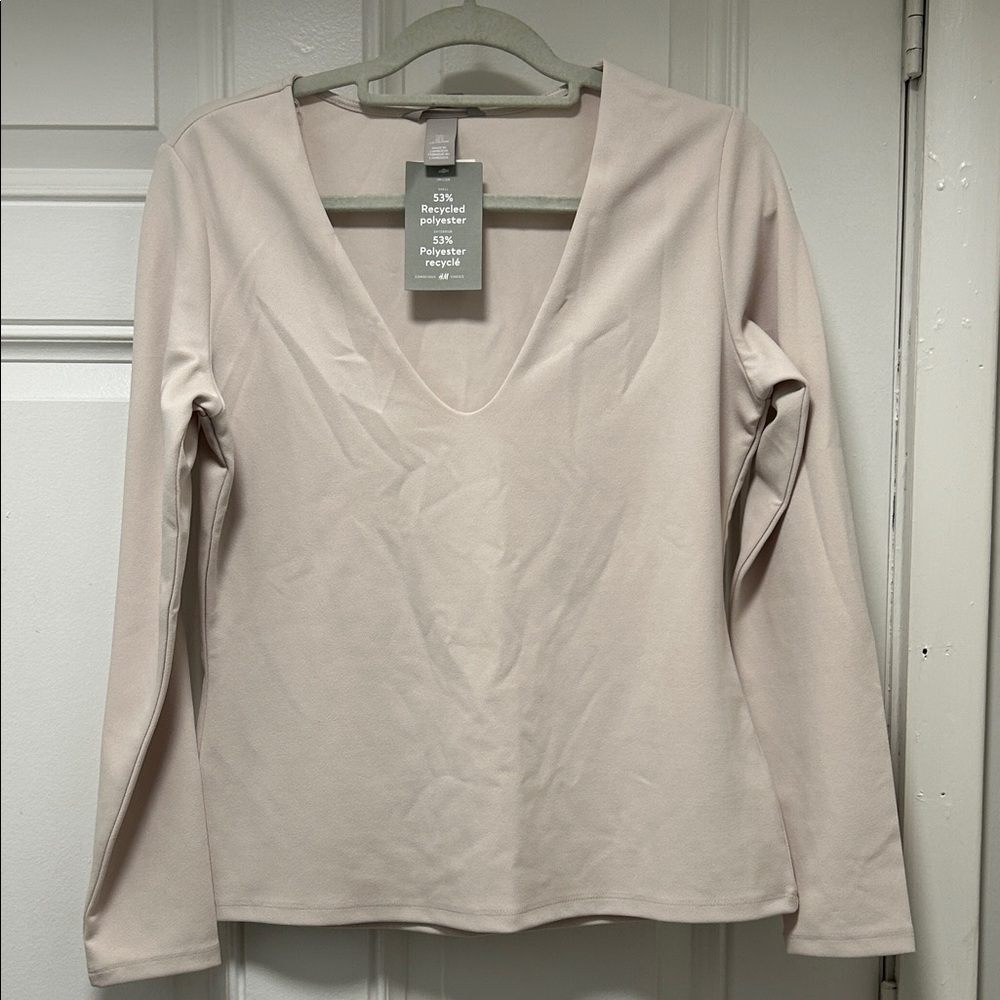 H&M Soft Pink Long Sleeve V-Neck Top